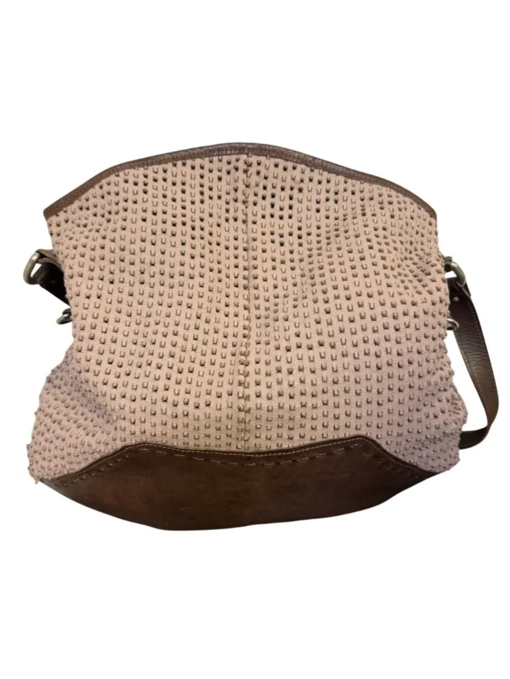 Vin Baker Brown Suede & Leather Shoulder Bag With Textured Design